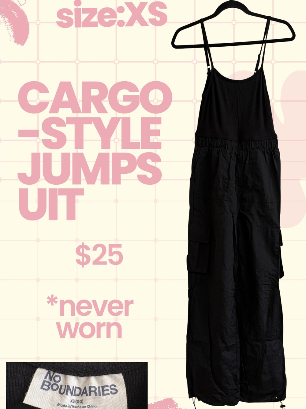 Black Cargo-Style Jumpsuit - XS